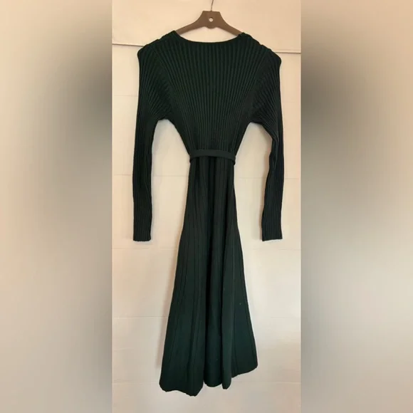 Lulus Warm Emotions Emerald Green Skater Midi Sweater Dress - Size M - Picture 3 of 5